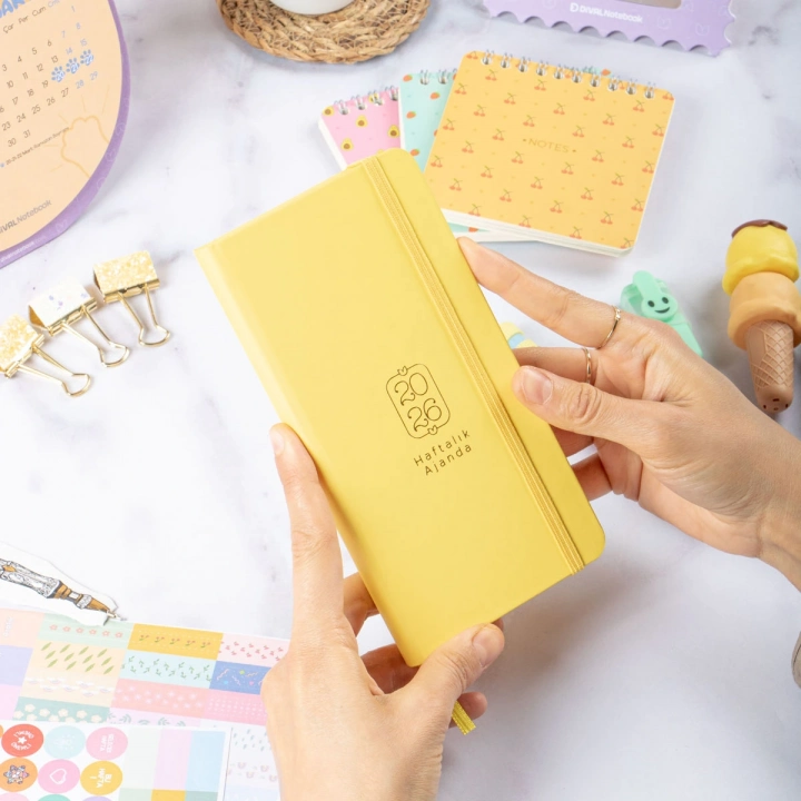 2026 Haftalık Ajanda 9x18 cm Sert Kapak - Sarı
