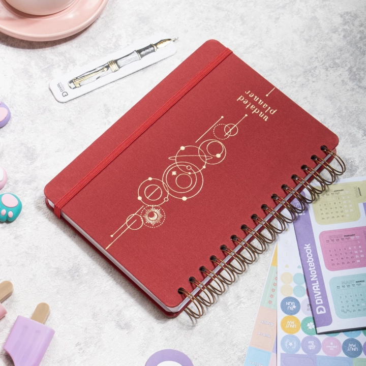A5 Süresiz Haftalık Planlayıcı Spiralli Kumaş Kapak - Kırmızı