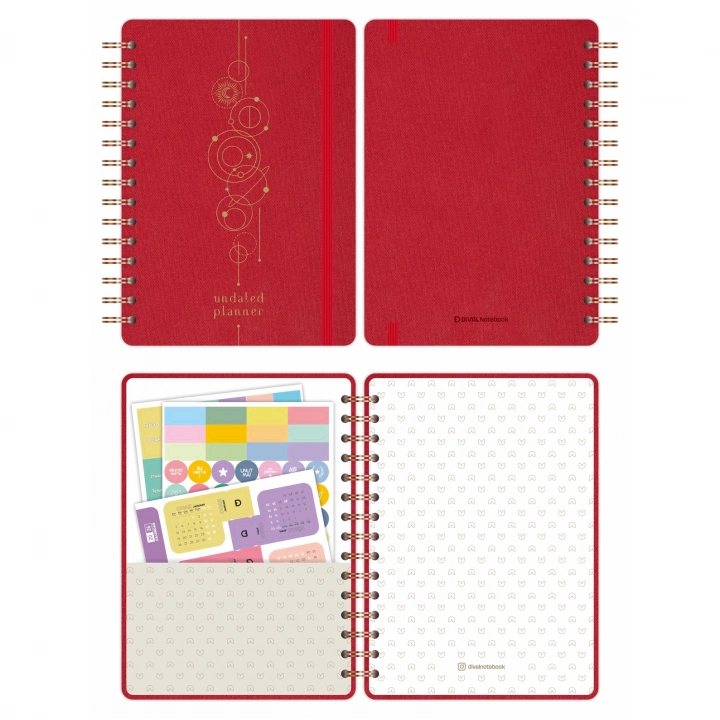 A5 Süresiz Haftalık Planlayıcı Spiralli Kumaş Kapak - Kırmızı