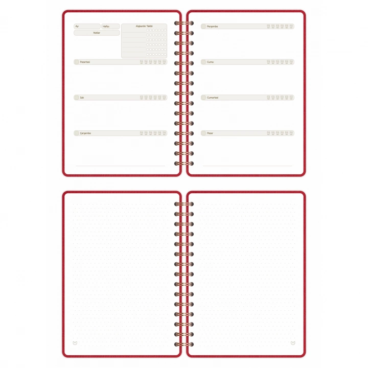 A5 Süresiz Haftalık Planlayıcı Spiralli Kumaş Kapak - Kırmızı