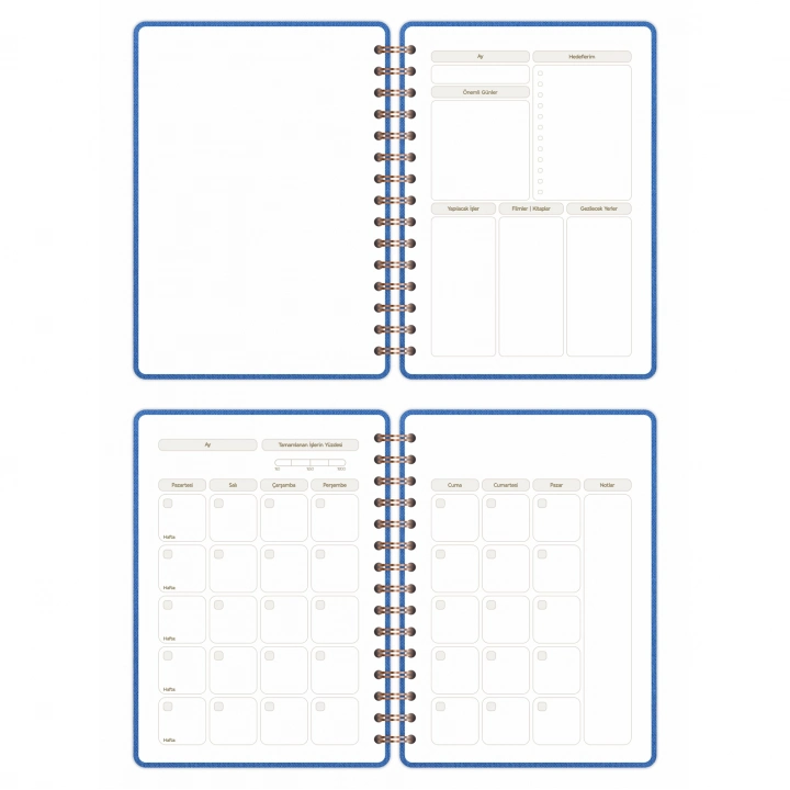 A5 Süresiz Haftalık Planlayıcı Spiralli Kumaş Kapak - Mavi