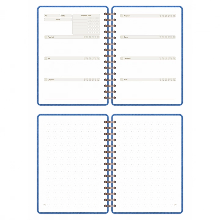 A5 Süresiz Haftalık Planlayıcı Spiralli Kumaş Kapak - Mavi