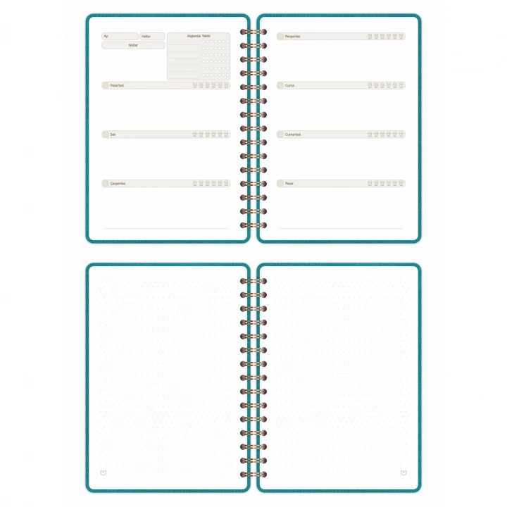 A5 Süresiz Haftalık Planlayıcı Spiralli Kumaş Kapak - Turkuaz