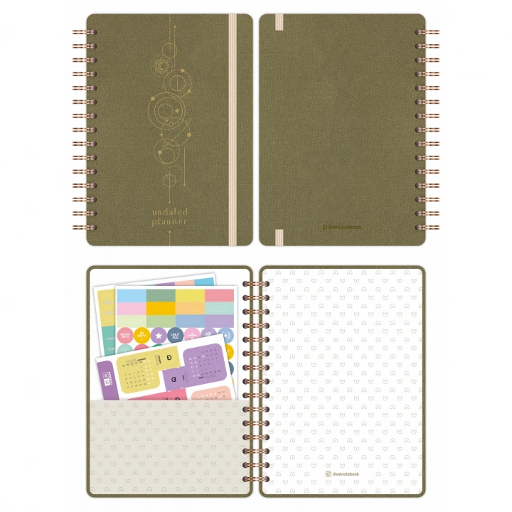 A5 Süresiz Haftalık Planlayıcı Spiralli Kumaş Kapak - Haki