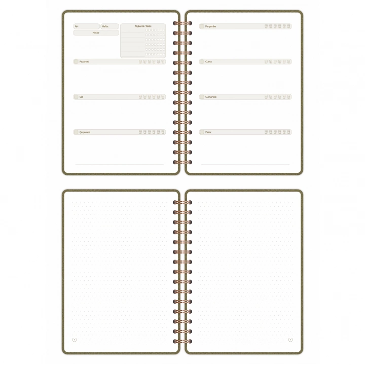 A5 Süresiz Haftalık Planlayıcı Spiralli Kumaş Kapak - Haki