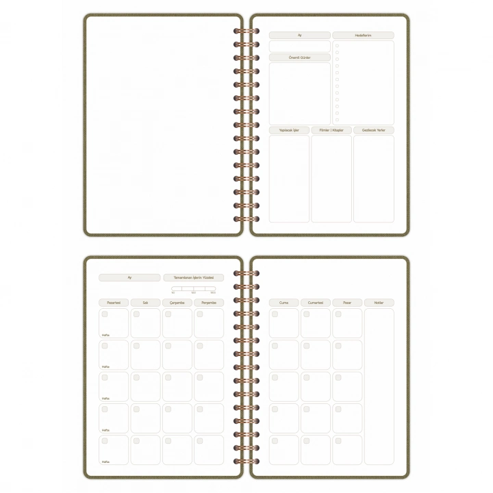 A5 Süresiz Haftalık Planlayıcı Spiralli Kumaş Kapak - Haki
