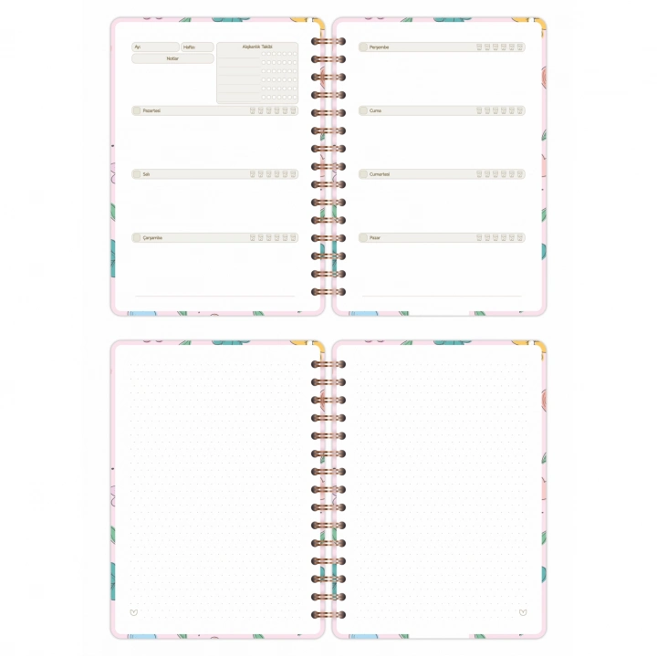 A5 Süresiz Haftalık Planlayıcı Spiralli Kuşe Kapak - Çiçek Bahçesi