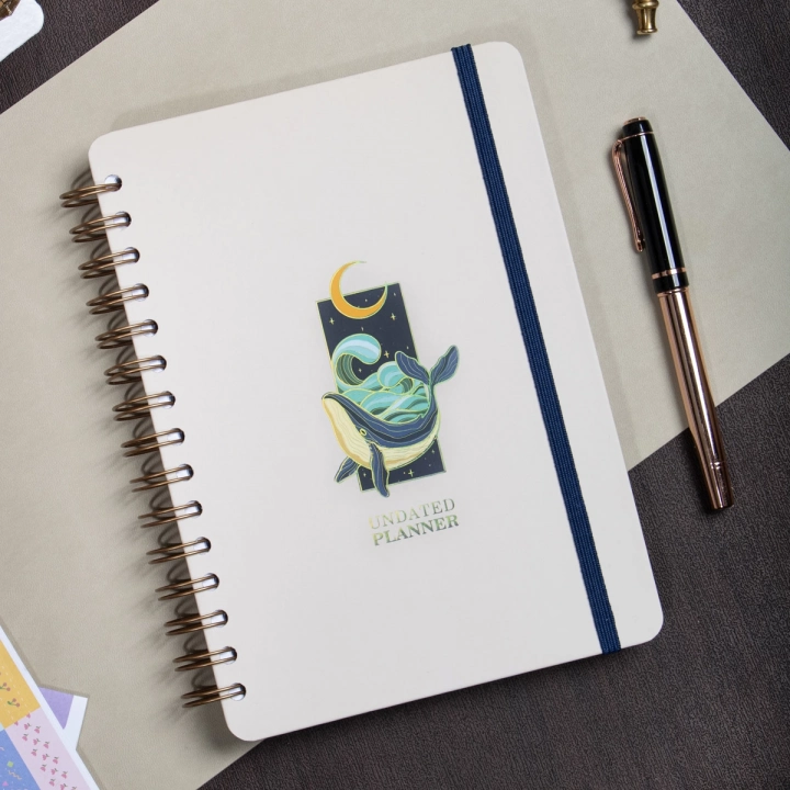 A5 Süresiz Haftalık Planlayıcı Spiralli Kuşe Kapak - Krem Deniz