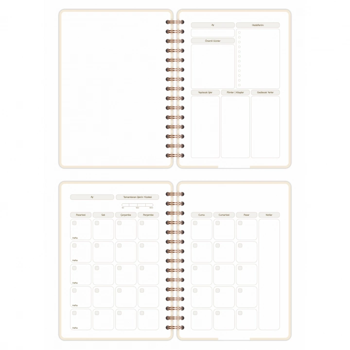 A5 Süresiz Haftalık Planlayıcı Spiralli Kuşe Kapak - Krem Deniz