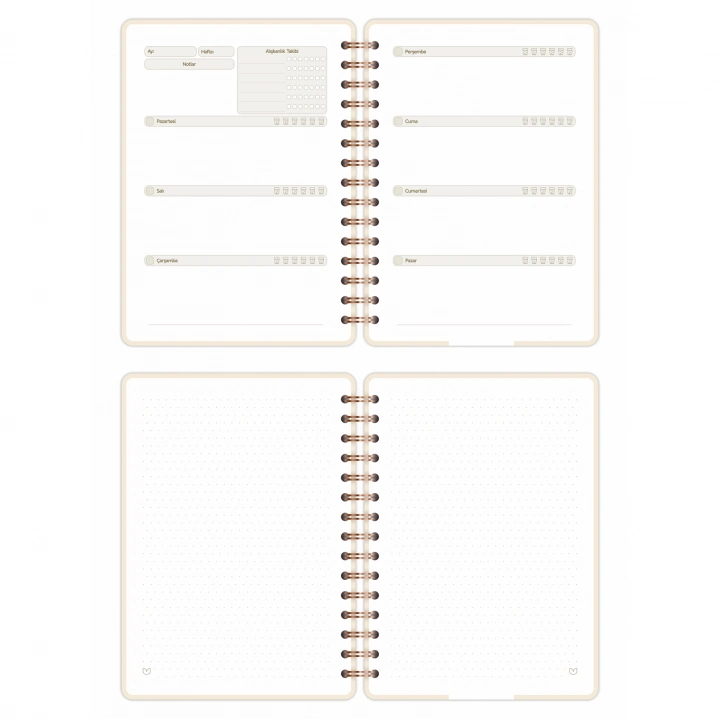 A5 Süresiz Haftalık Planlayıcı Spiralli Kuşe Kapak - Krem Deniz