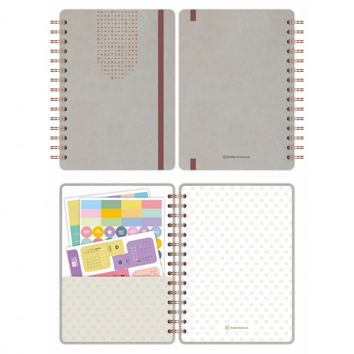 A5 Süresiz Haftalık Planlayıcı Spiralli Vegan Deri Kapak - Krem