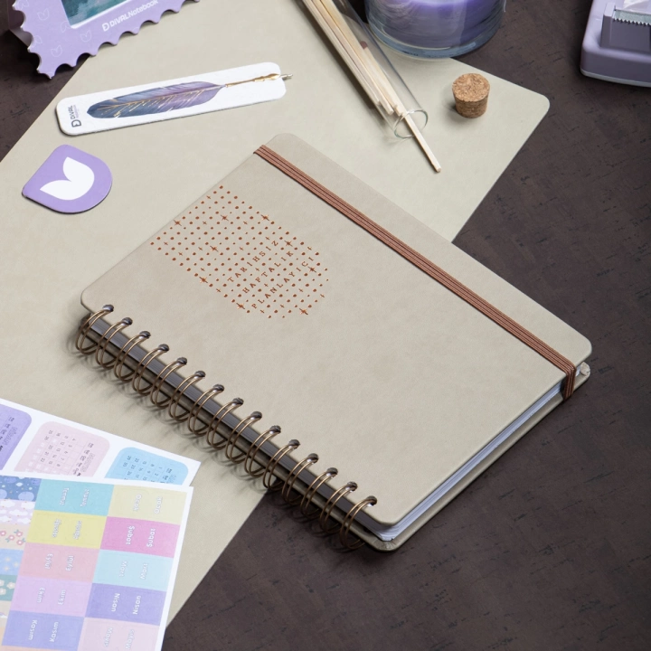 A5 Süresiz Haftalık Planlayıcı Spiralli Vegan Deri Kapak - Krem