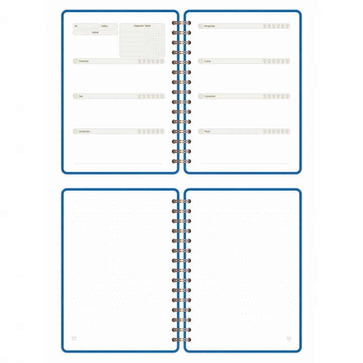 A5 Süresiz Haftalık Planlayıcı Spiralli Vegan Deri Kapak - Mavi