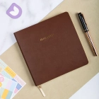 16,5x16,5 cm Kahverengi Yumuşak Deri Kapak Noktalı Tarihsiz Dikişli Not Okul Defteri