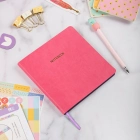 16,5x16,5 cm Pembe Yumuşak Deri Kapak Noktalı Tarihsiz Dikişli Not Okul Defteri