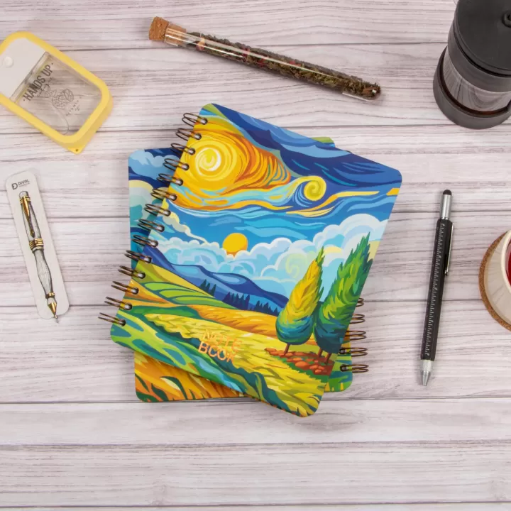 16,5x20 cm Van Gogh Sert Kapak Noktalı Tarihsiz Spiralli Not Okul Defteri