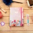 13,5x20 cm Çiçekli Sert Kapak Noktalı Tarihsiz Dikişli Not Okul Defteri