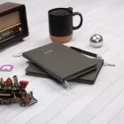 13x21 cm Füme Deri Sert Kapak Noktalı Tarihsiz Dikişli Not Okul Defteri