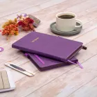 13x21 cm Mor Deri Sert Kapak Noktalı Tarihsiz Dikişli Not Okul Defteri