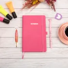 13x21 cm Pembe Deri Sert Kapak Noktalı Tarihsiz Dikişli Not Okul Defteri