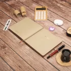 16,5x16,5 cm Krem Yumuşak Deri Kapak Noktalı Tarihsiz Dikişli Not Okul Defteri