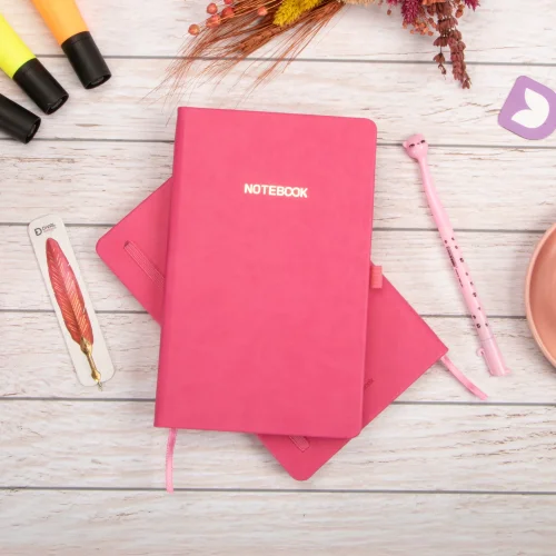 Deri Sert Kapak Noktalı Not Defteri 13x21 Pembe