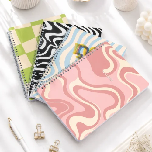 Karton Kapak Spiralli Kareli Okul Defteri A4 BUÇUK 4’lü Pattern Party
