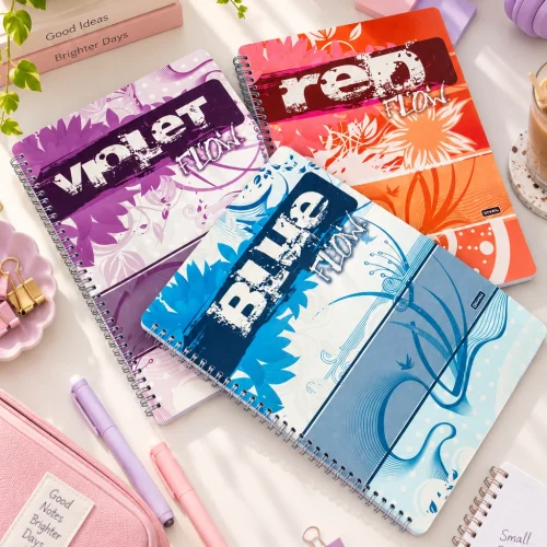 PP Plastik Kapak Spiralli Kareli Okul Defteri A4 3’lü - Colors