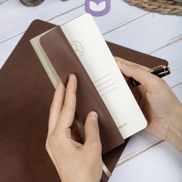 Esnek Kapaklı Kareli Defter 9x18 Krem Vegan Deri