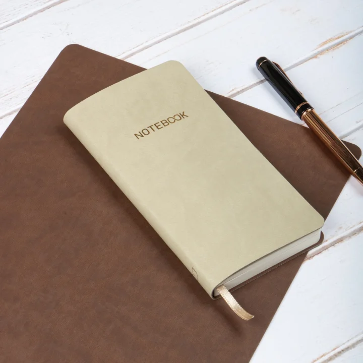 Esnek Kapaklı Kareli Defter 9x18 Krem Vegan Deri