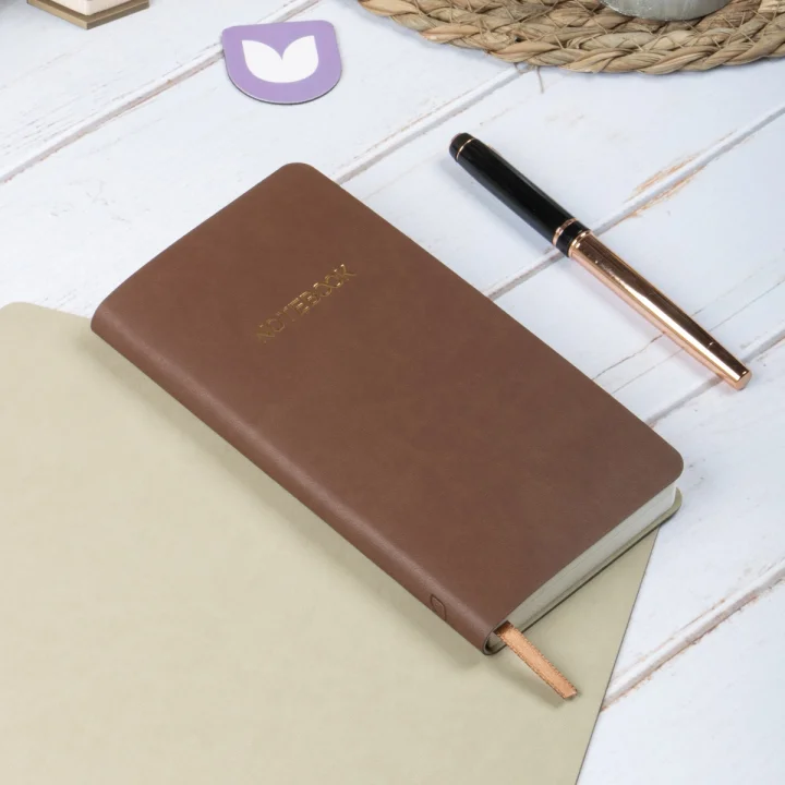 Esnek Kapaklı Kareli Defter 9x18 Kahverengi Vegan Deri