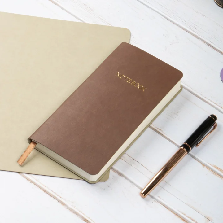 Esnek Kapaklı Kareli Defter 9x18 Kahverengi Vegan Deri
