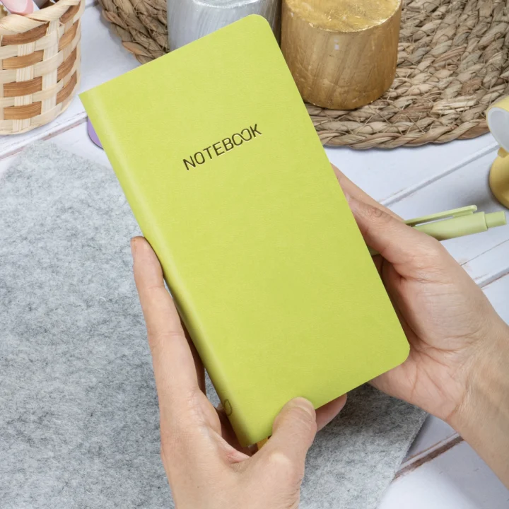 Esnek Kapaklı Kareli Defter 9x18 Fıstık Yeşil Vegan Deri