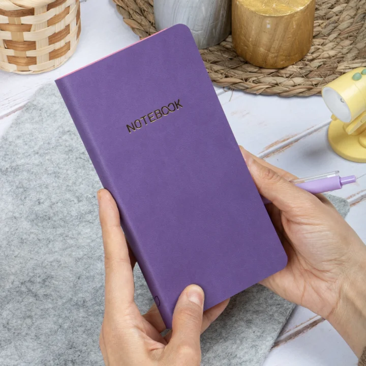 Esnek Kapaklı Kareli Defter 9x18 Mor Vegan Deri
