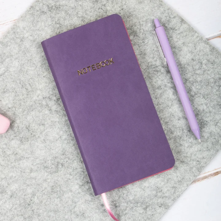 Esnek Kapaklı Kareli Defter 9x18 Mor Vegan Deri