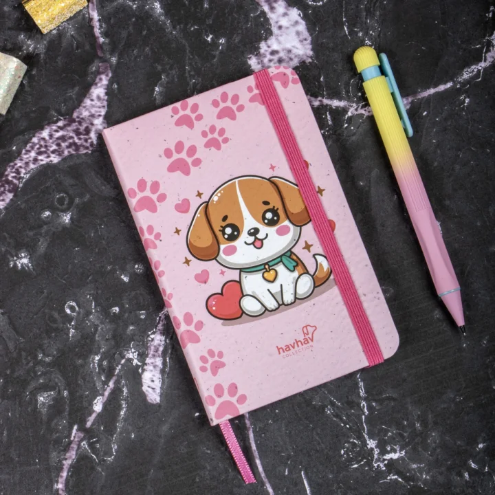 Sert Kapak Çizgili Not Defteri 9x14 Havhav Köpek