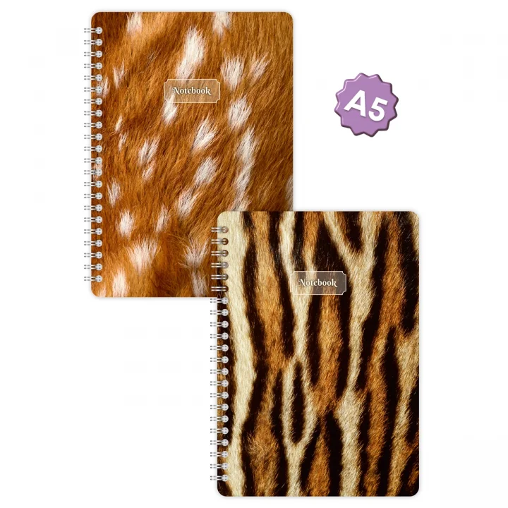 Karton Kapak Spiralli Kareli Okul Defteri A5 4’lü Vahşi Doğa Serisi – Leopar, Zebra, Ceylan ve Kaplan