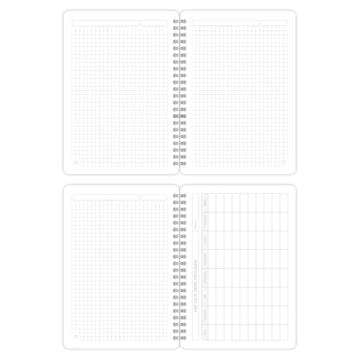 A5 Spiralli Kareli Okul Defteri 2’li Set – Karton Kapak, Ders Programlı – Galaksi 2