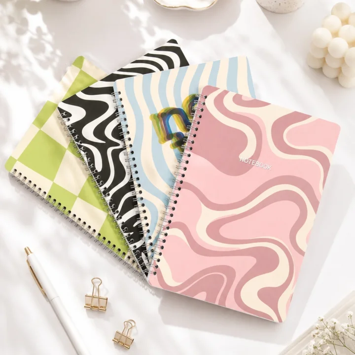 Karton Kapak Spiralli Kareli Okul Defteri A4 BUÇUK 4’lü Pattern Party