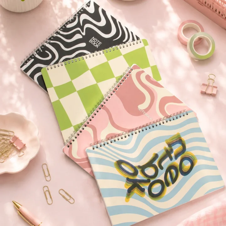 Karton Kapak Spiralli Kareli Okul Defteri A4 BUÇUK 4’lü Pattern Party