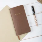 Esnek Kapaklı Kareli Defter 9x18 Kahverengi Vegan Deri
