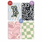 Karton Kapak Spiralli Kareli Okul Defteri A4 BUÇUK 4’lü Pattern Party
