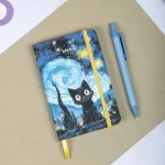 Sert Kapak Çizgili Not Defteri 9x14 Meow Kedili 1