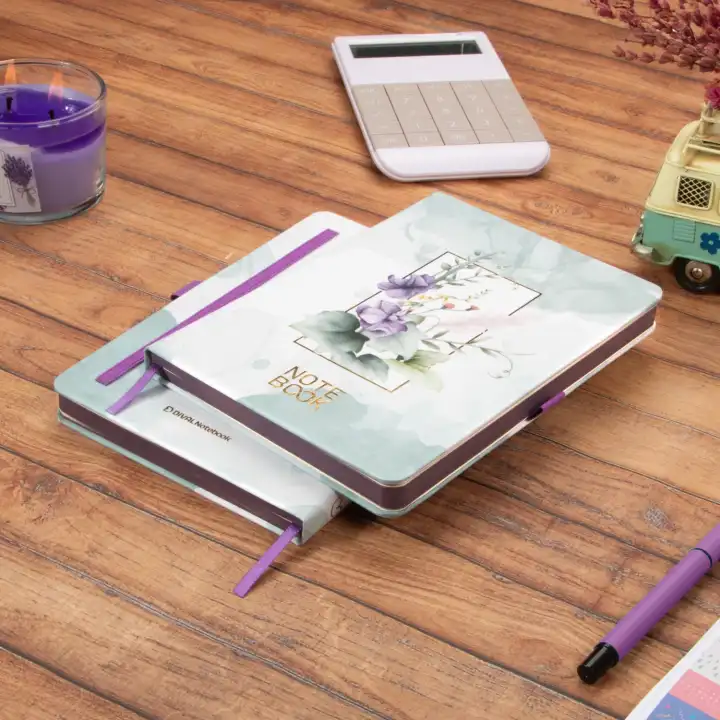 13,5x20 cm Sert Kapak Noktalı Not Okul Defteri - Mor Çiçekli