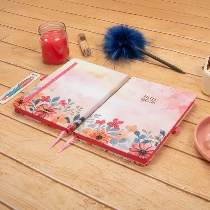 13,5x20 cm Sert Kapak Noktalı Not Okul Defteri - Çiçekli