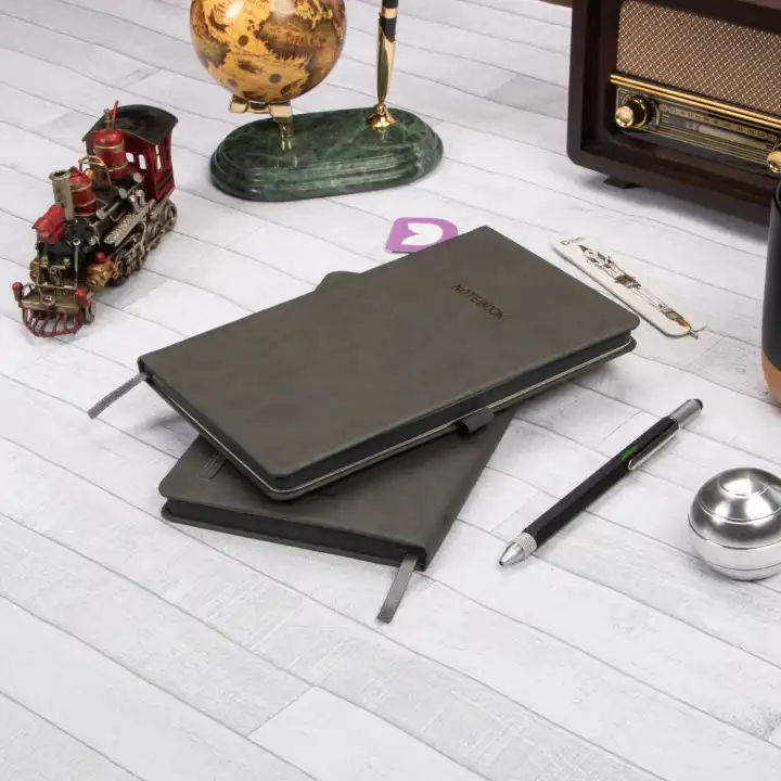 13x21 cm Deri Sert Kapak Noktalı Not Okul Defteri - Füme