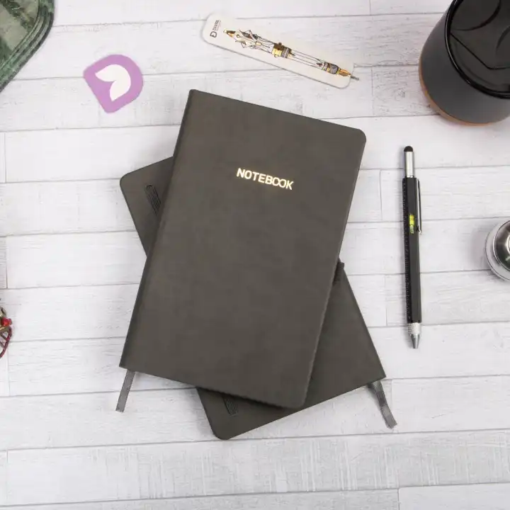 13x21 cm Deri Sert Kapak Noktalı Not Okul Defteri - Füme