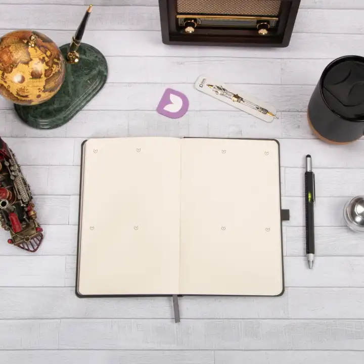 13x21 cm Deri Sert Kapak Noktalı Not Okul Defteri - Füme