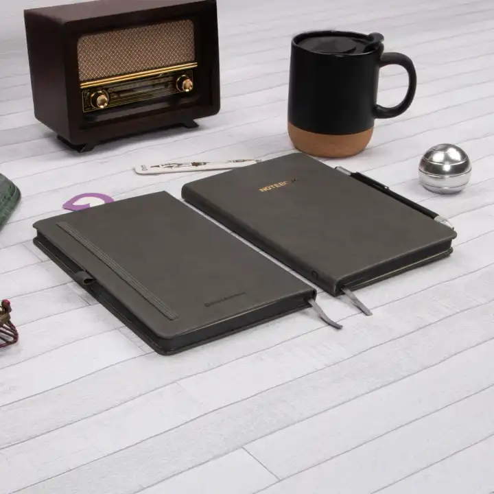 13x21 cm Deri Sert Kapak Noktalı Not Okul Defteri - Füme
