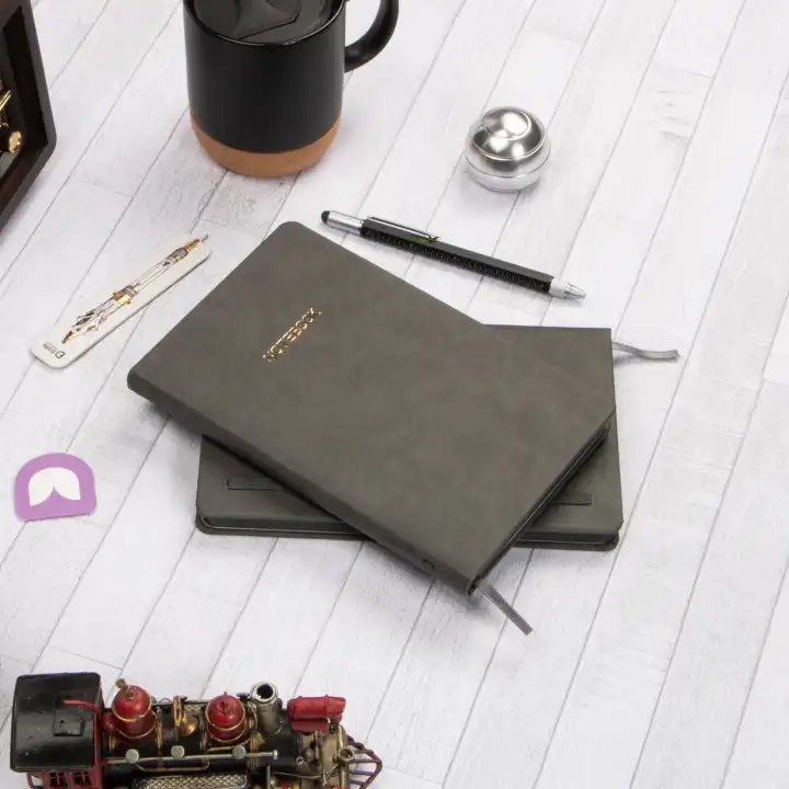 13x21 cm Deri Sert Kapak Noktalı Not Okul Defteri - Füme